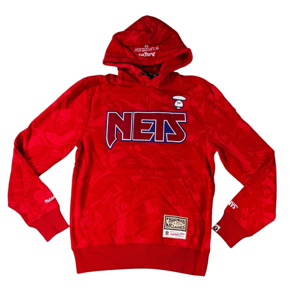 AAPE x Mitchell & Ness New Jersey Nets Camo Hoodie Red Mens Small NWT NBA‎